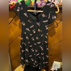 Express Black Floral Slip Dress with Pink & Blue Blossoms